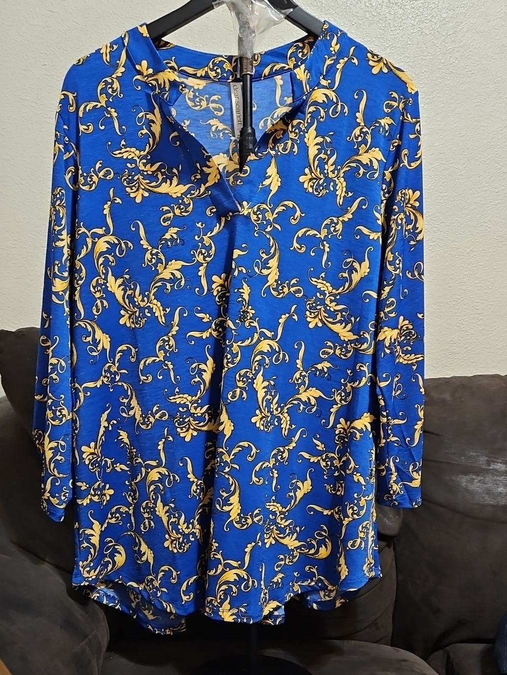 Scarlett Blue and Yellow Scroll-Print V-Neck Tunic
